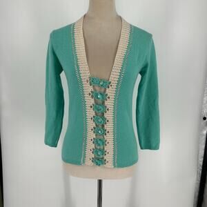Lilly Pulitzer Blue Crochet Trim Cashmere Toggle Cardigan Topper Lounge Size XS